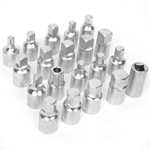 21pc 3/8 Oil Drain Sump Plug Key Socket Set Axel Removal Spanner Wrench Tool Kit - Picture 9 of 10
