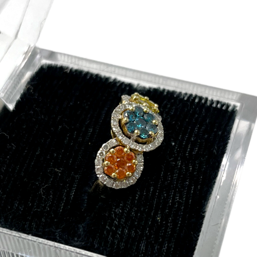 14k Gold Blue, Orange and Yellow Treated Diamonds Ring Size 6 - Picture 3 of 5