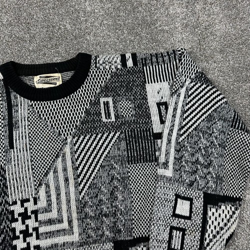 Vintage Expressions Sweater Mens Large Black White Illusion Acrylic Blend Knit - Picture 2 of 7