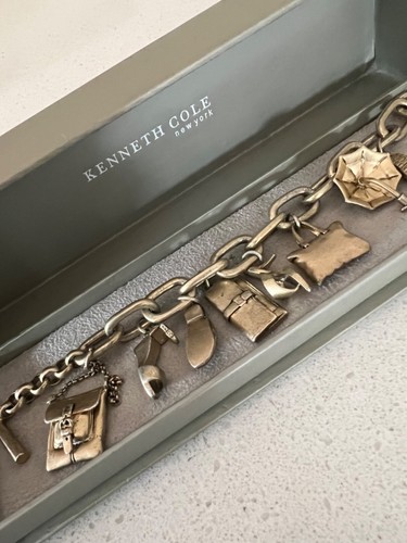 KENNETH COLE Gold Tone Toggle BRACELET with 8 Designer CHARMS - Picture 2 of 24