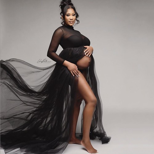 Pregnant Women Dress Maternity Long Sleeve Mesh Gown For Photography Shooting - Picture 3 of 7
