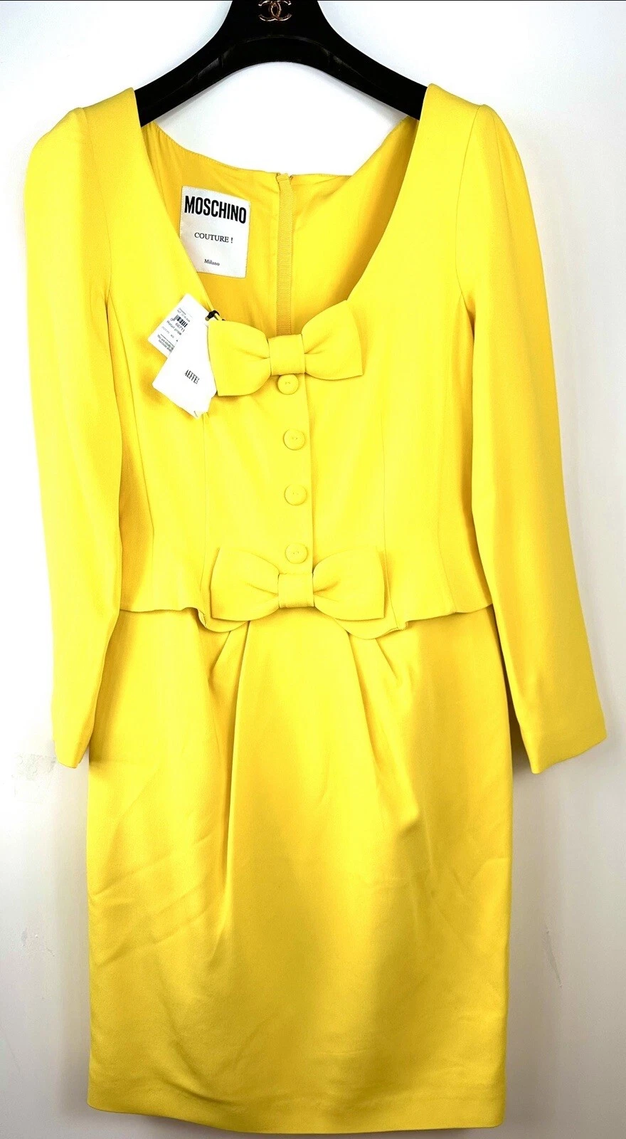 Nuovo 1.8K Moschino 2022 Couture Barbie Giallo Fiocco Abito da Festa 42 44 6 8 10 M L