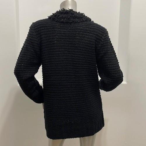 Vintage 90's Side Effects Black Fuzzy Knit Sweater Cardigan Size S - Picture 2 of 15