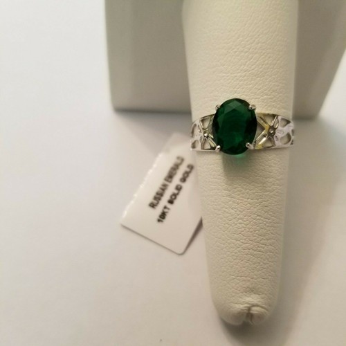2.10 CT LAB CREATED EMERALD 10KT SOLID WHITE GOLD RING SIZE 7 - Picture 6 of 12