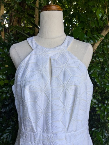 Wayne Cooper White Star-Textured Sleeveless Lined Midi Dress Size 12 EUC - Picture 4 of 9