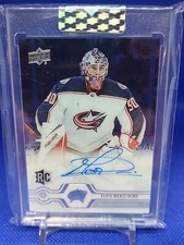 2019-2020 Upper Deck Clear Cut Rookie Auto Elvis Merzlikins Columbus Blue Jacket