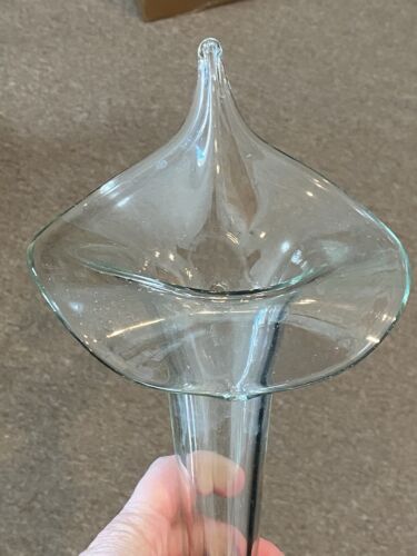 3 Vaso tascabile vintage in vetro artistico trasparente soffiato a mano Jack nel pulpito parete 13" T - Foto 14 di 20
