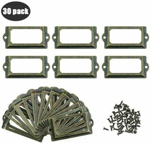 30Pcs Antique Brass Metal File Label, Cabinet Drawer Tag, Office Card