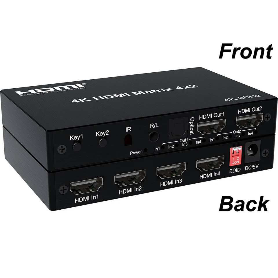 4K 60hz HDMI Matrix 4x2 4 IN 2 OUT Switch Splitter Video Converter Dual Display - Image 2 of 4