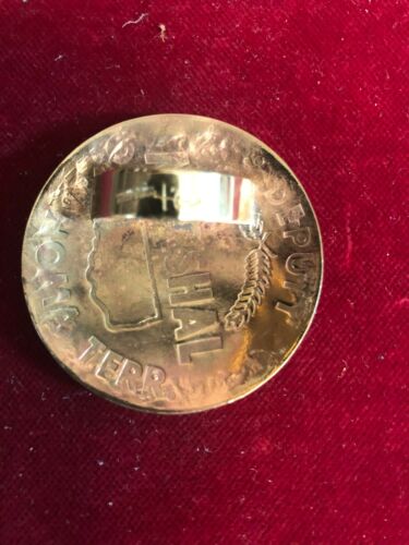 Scarf Slide/Wild Rag Slide: Brass, Tooled, 1 3/4" w/ Sterling BUCKAROO - Picture 2 of 2