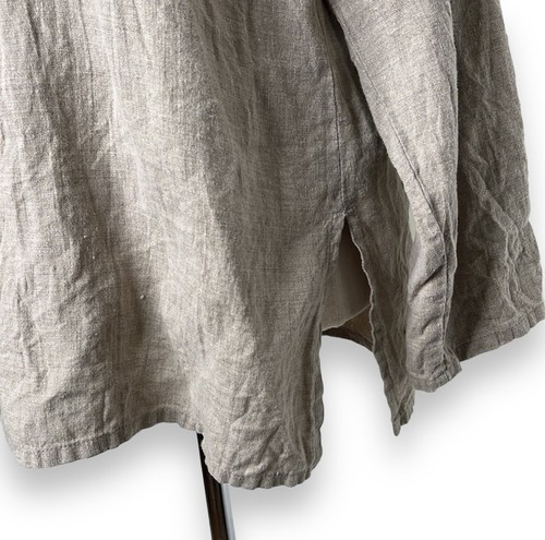 Blusa Top Túnica de Lino Lagenlook Talla Mediana Bronceado Gris Crema con Botones - Imagen 6 de 7