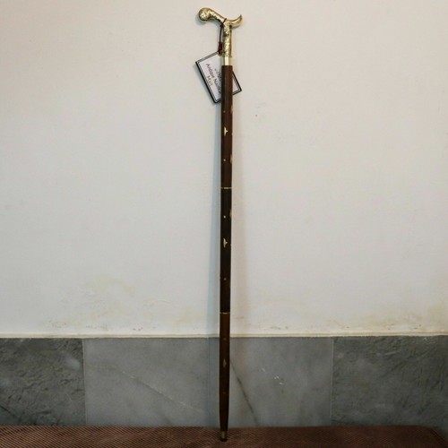 Vintage Brass Victorian Derby Head Handle Wooden Antique Walking Stick Cane Gift - Picture 2 of 3