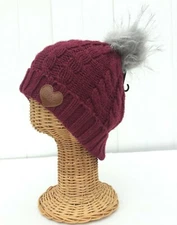 DAVID & YOUNG Love Collection Cable Knit Soft Stretch with Pom Pom Beanie Hat #Z