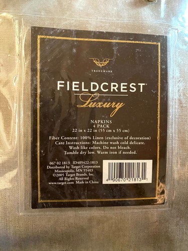 NEW~Fieldcrest Luxury 100% Linen Napkins 22"X22" hemstitching-4 pack Taupe-beige - Picture 2 of 8