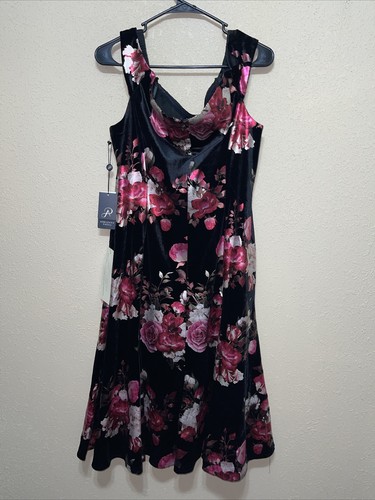 Abito Adrianna Papell velluto floreale cocktail spalle scoperte TG 16 NUOVO $229 - Foto 6 di 8