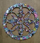 'ART FLOWER' round LARGE HANDMADE Pearl GEM ENCRUSTED WOODEN HANGING GIFT 25cm