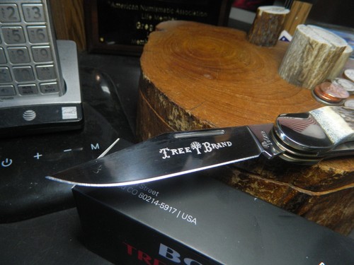 5 1/4 " BOKER FOLDING HUNTER 5 STAR STAG HANDLE 2-D2 TOOL STEEL BLADES LEA SHE - Picture 6 of 22
