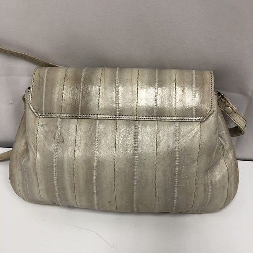 Vtg 80's Genuine Eel Skin Hand Bag Natural Bone Ivory Evening Shoulder Purse - Picture 4 of 12