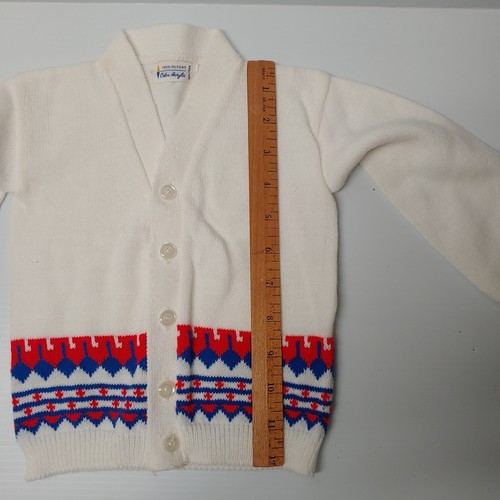 Baby 6-9 Knopfleiste Strickjacke Vintage 50er Mid Century Pullover Preppy rot blau gestreift - Bild 7 von 8