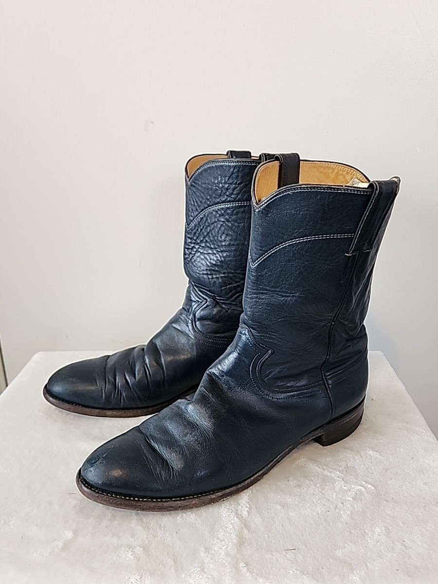 Justin Boots 3024 Dark Blue Leather Western Cowboy Boots