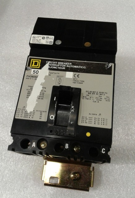 FH36050 SQUARE D 3POLE 50AMP 600V CIRCUIT BREAKER "2 YEAR WARRANTY"