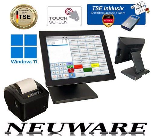 TSE ALL IN ONE 15" KASSENSYSTEM EINZELHANDEL FRISEUR  IMBISS TOUCHSCREEN NEU - Bild 1 von 8