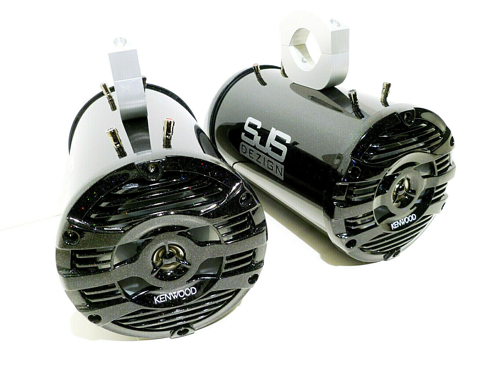 600 Watt Kenwood Marine Wakeboard Tower Speakers Black Glitter Gloss