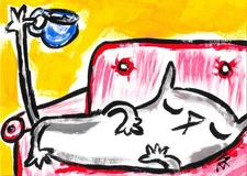 Aceo Abstract Print Cat Painting Collectible Coffee Folk Art By Samantha McLean