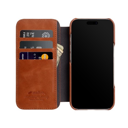 Melkco Öl Wachs Retro Echt Leder Flip Wallet Case Hülle für iPhone 16 Pro Max - Bild 5 von 18