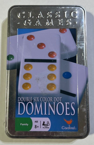 Cardinal Classic Games Doppel sechs Farbpunkte Dominosteine NEU in Blechdose - Bild 1 von 8