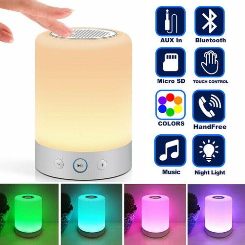 Wireless Night Light Bluetooth Speaker Color Changing Touch Control Desk Lamp US - Picture 8 of 9