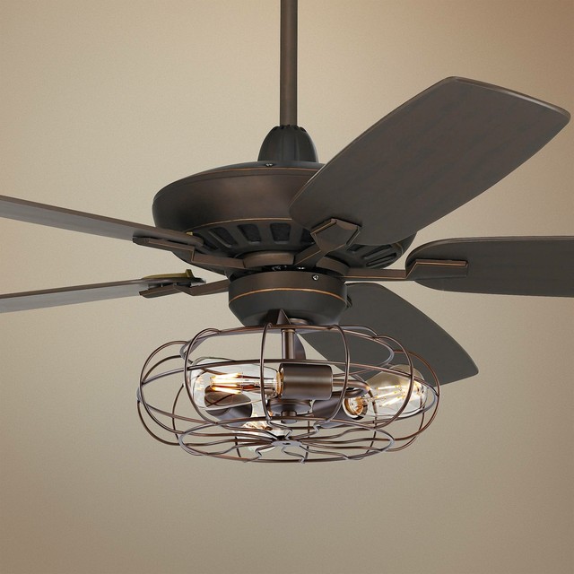 52 Vintage Industrial Ceiling Fan With Light Led Remote Bronze Cage For Kitchen