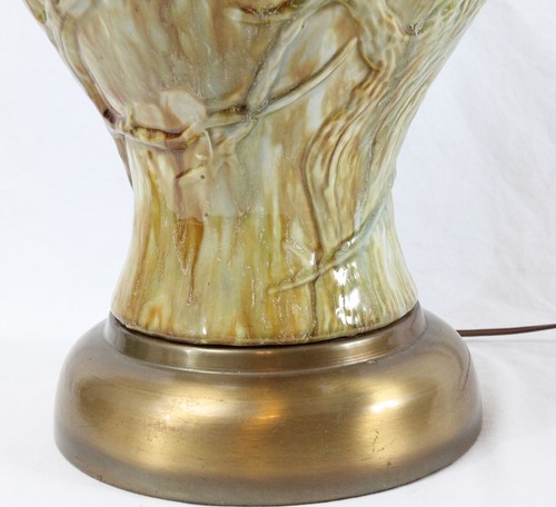 Large Tree Branch Drip Glaze Ceramic Vintage Table Lamp Green Brown Sculpture - Picture 7 of 11