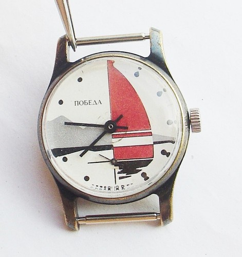 Rare Vintage Collectible Soviet POBEDA with SAILBOAT watch 2602 USSR SERVICED - Picture 2 of 15