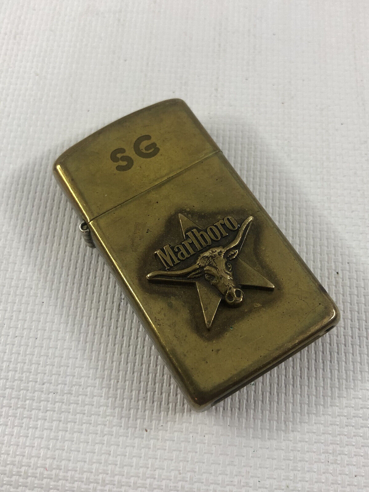 Vintage ZIPPO Brass Marlboro Longhorn Steer on Star VIII Monogrammed
