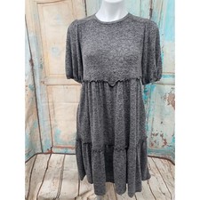 Knox Rose FLAW Womans XS Tiered Midi Dress Balloon Sleeves Heather Gray NEEDS Re