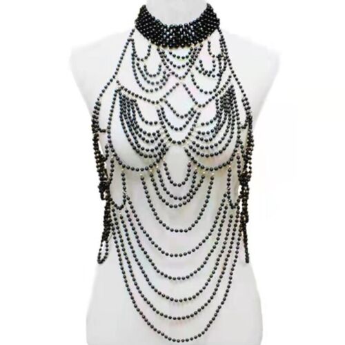 Women Layered Pearl Body Chain Choker Necklace Harness Sexy Body Jewelry - Picture 10 of 10