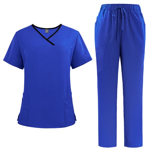 Women's Medical Scrub Set - V-Neck Top & Straight Leg Pants Hospital Uniform - Picture 94 of 123