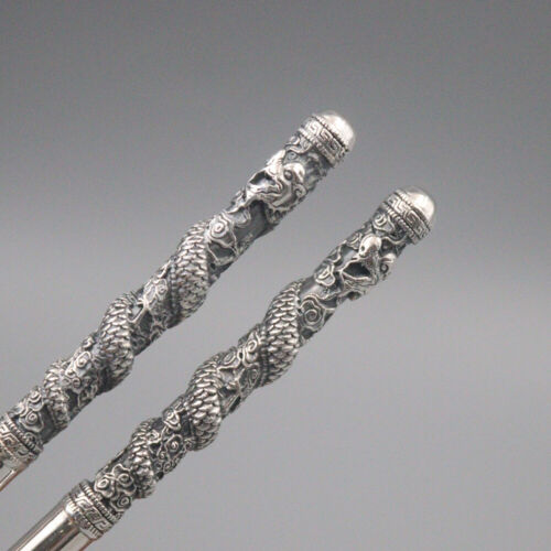 Real 999 Fine Silver Chopsticks Dragon & Phoenix Handle Healthy Chopsticks - Picture 2 of 32