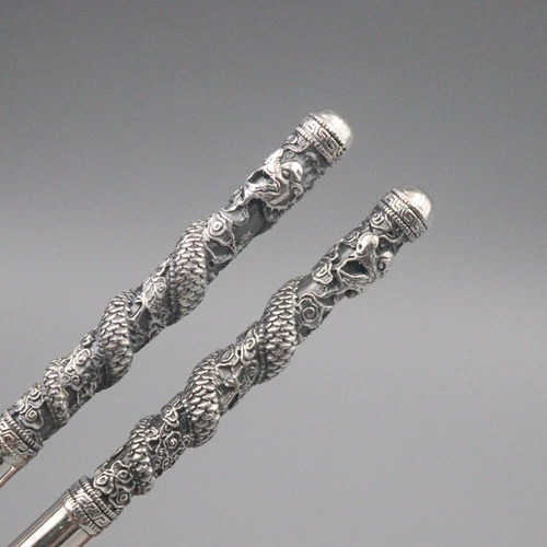 Palillos de plata fina real 999 mango de dragón y fénix palillos saludables - Imagen 2 de 24