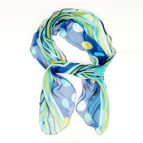Chiffon Silk Scarf Dot Ruffle Sea Seaweed Ocean Resort Island Teal 86x18" 220cm - Picture 3 of 5