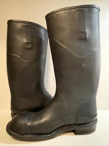 Stivali Dunlop Wellington Taglia 9 UK Gomma Nero Suola Cuoio Vintage Wellies - Imagen 7 de 24