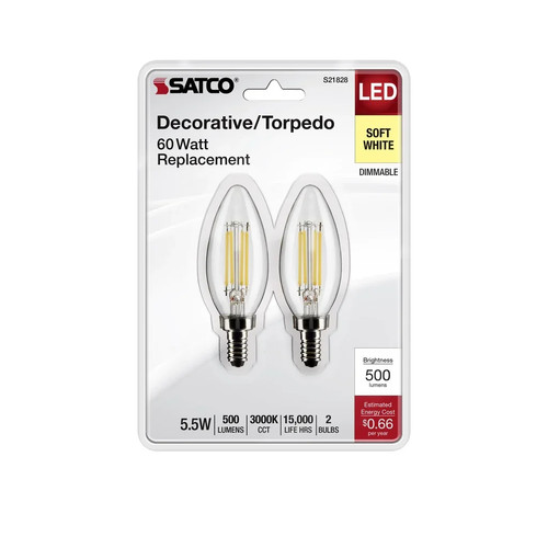 5.5 Watt B11 LED - Clear - Candelabra Base - 3000K - 500 Lumens - 120 Volt - 2-C - Picture 5 of 8