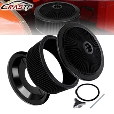 Black 14" x 5" Round Deep Dish Air Cleaner Kit + Washable Filter w/ Chrome Lid