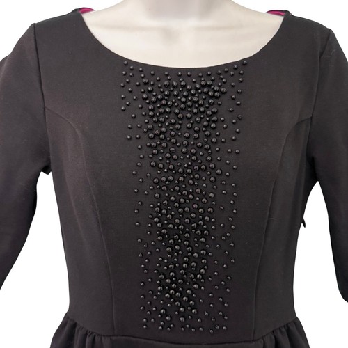 Boden Black Beaded Ponte Isabella Half Sleeve Round Neck Fit and Flare Dress 4 L - Picture 10 of 10