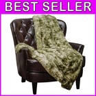 Wolf Faux Fur Throw Blanket - Soft & Cozy - Green