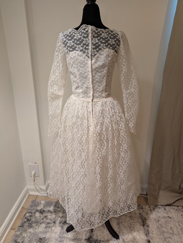 Vintage 1950s Sears Kerrybrooke White Lace Wedding Dress Tulle Tea Length - Picture 3 of 13