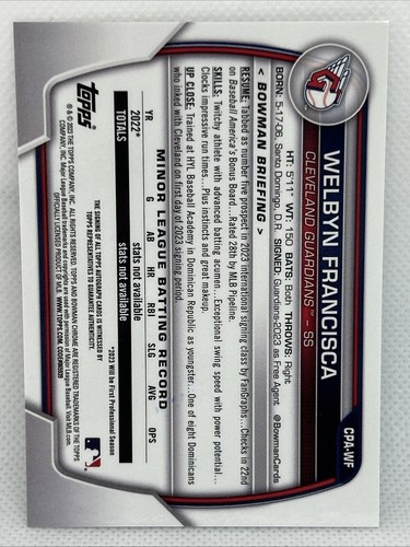 WELBYN FRANCISCA 2023 Bowman Chrome Prospect Auto #CPA-WF Auto - Picture 2 of 3