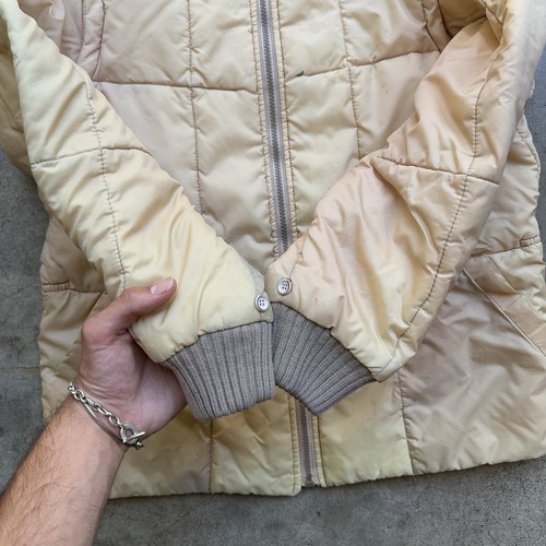 Vintage Military Hunting Convertible Quilted Liner Jacket Cream Green Medium Zip - Picture 5 of 15