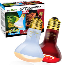 75W Reptile Heat Lamp Combo Pack 2PCS Day  Night Basking Spot Light UVA Da...